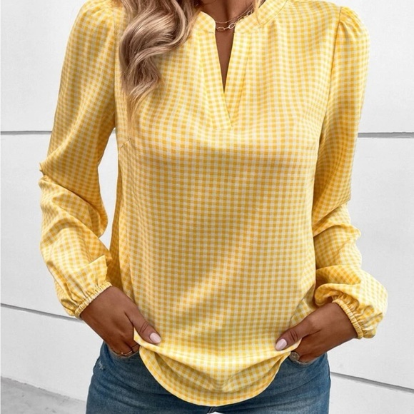 New gingham yellow long sleeve blouse - Picture 2 of 7